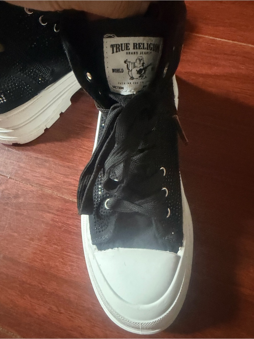 Black True Religion High-Top Platform Sneakers with White Sole - Picture 5 of 6